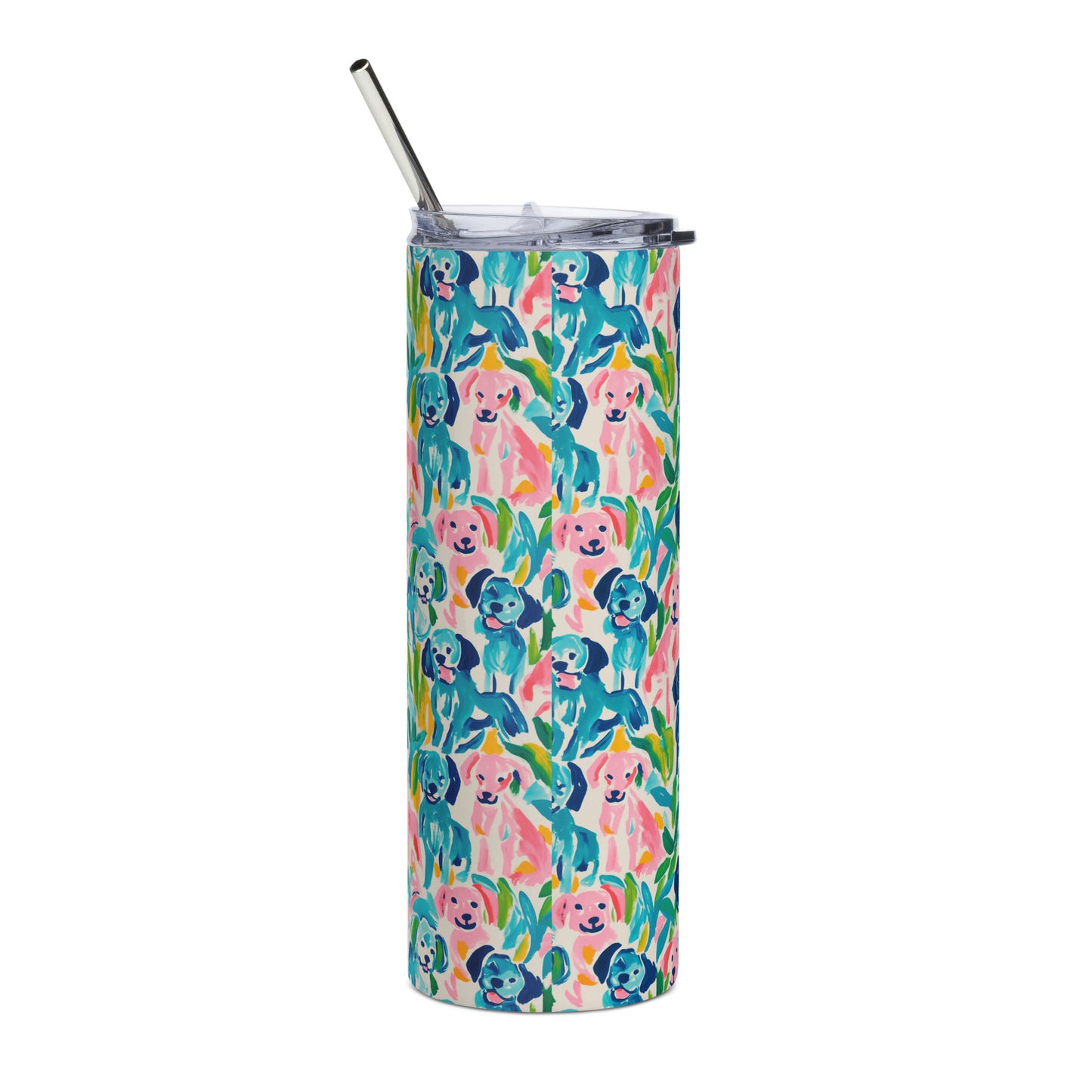 Pink and Blue Puppers steel tumbler