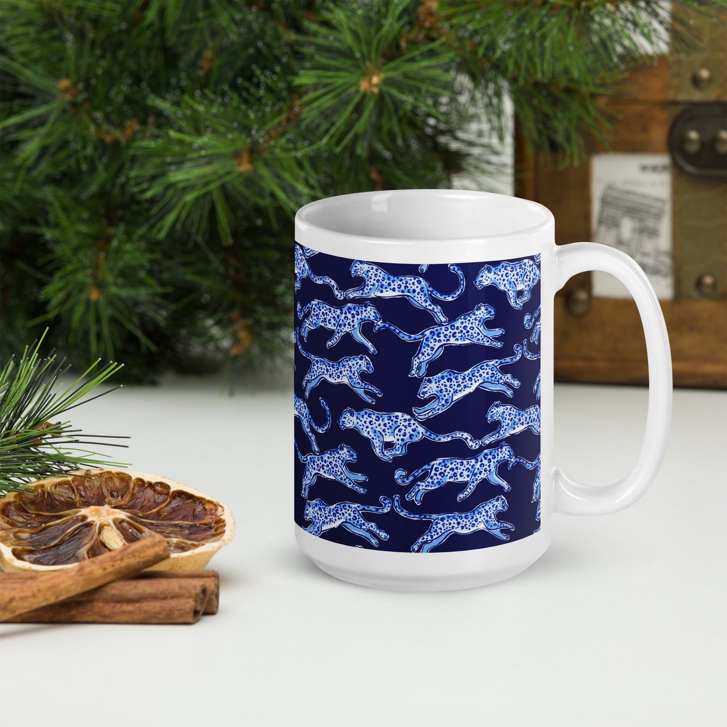 Blue Leopard glossy mug