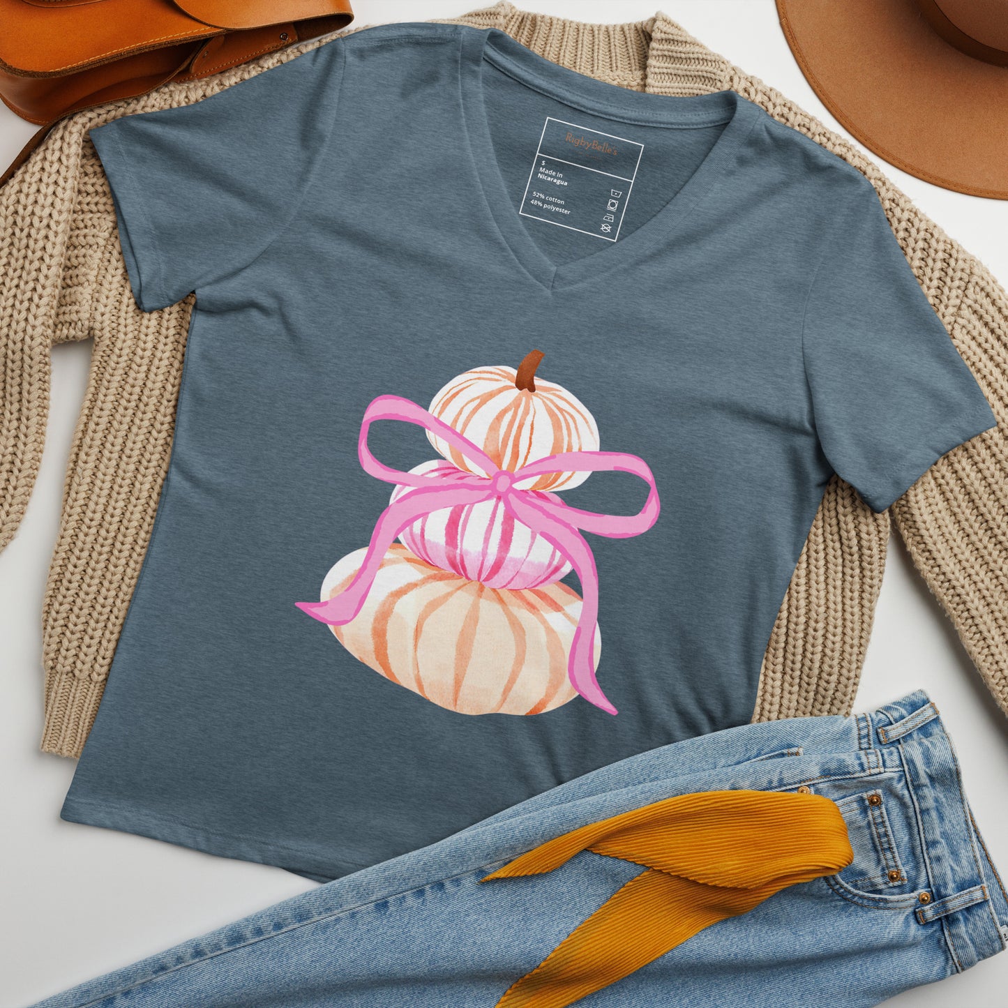 Pink Pumpkin Bow Women’s relaxed v-neck t-shirt