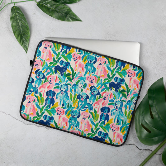 Pink and Blue Pups Laptop Sleeve